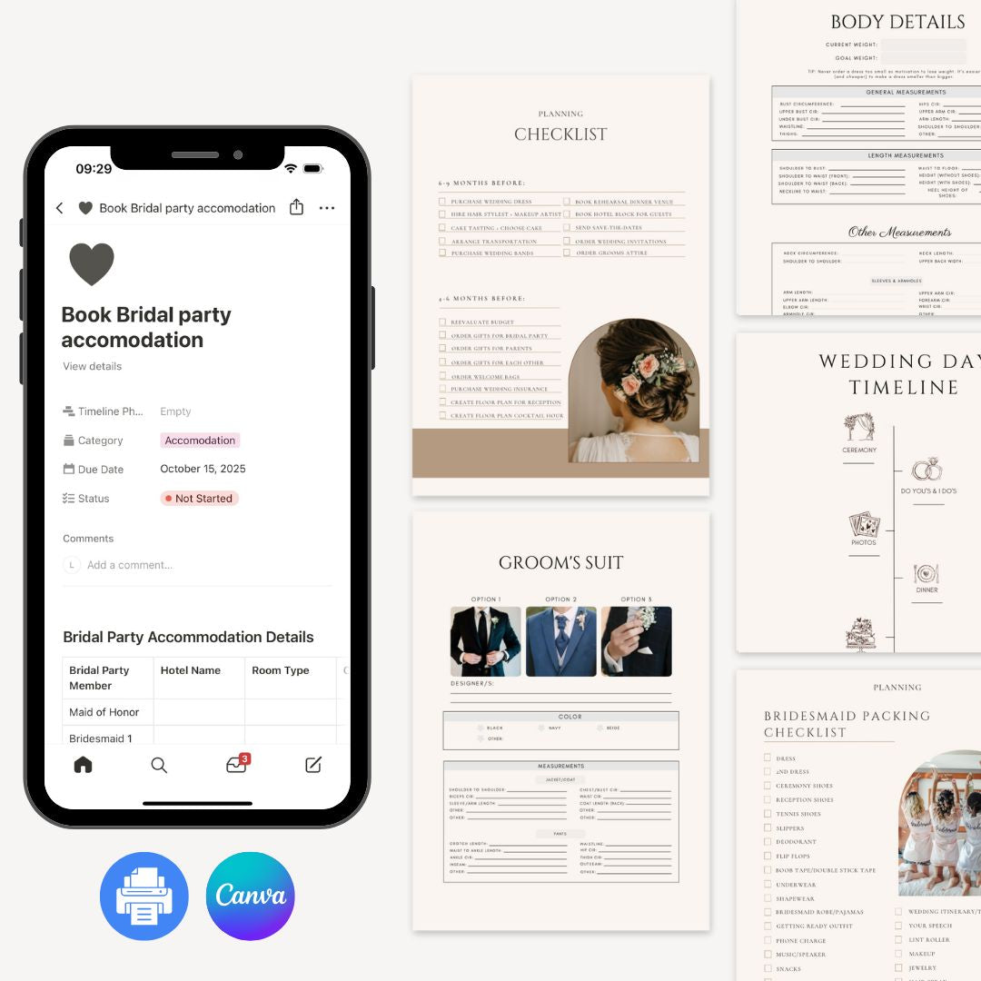 All-In-One Wedding Planner (Notion + Canva Templates)
