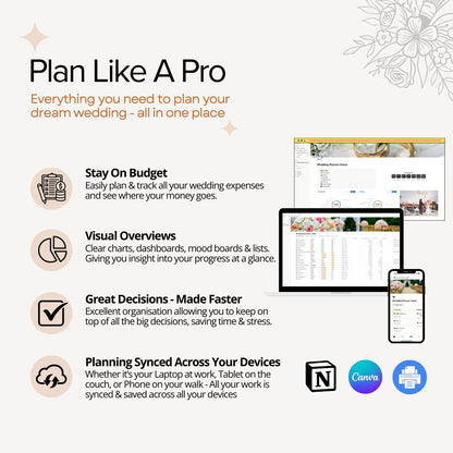 All-In-One Wedding Planner (Notion + Canva Templates)